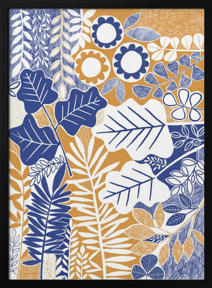 Modern Botanical  Mustard &amp; Cornflower - Stretched Canvas, Poster or Fine Art Print I Heart Wall Art