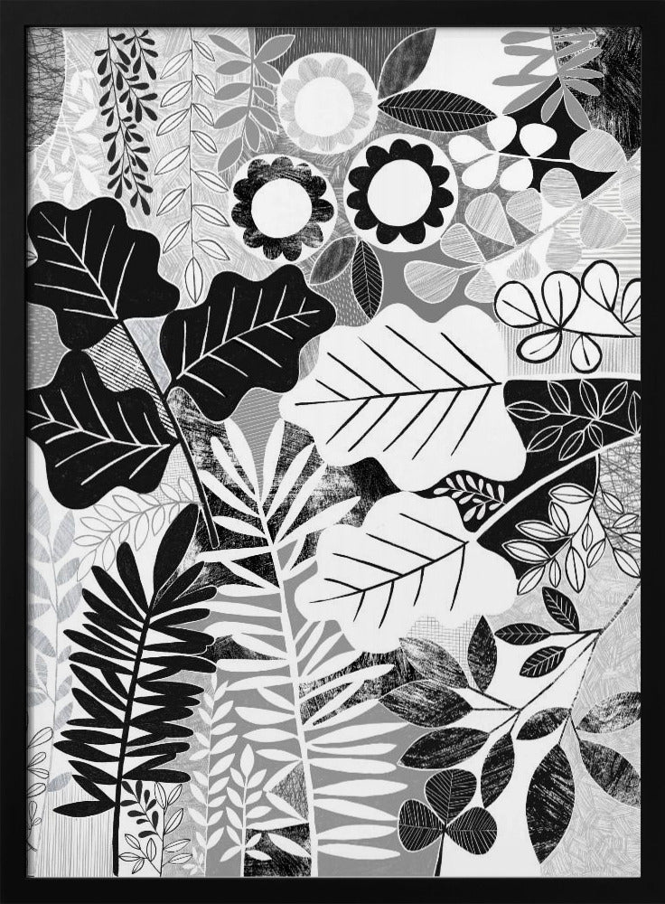 Modern Botanical Black &amp; White - Stretched Canvas, Poster or Fine Art Print I Heart Wall Art