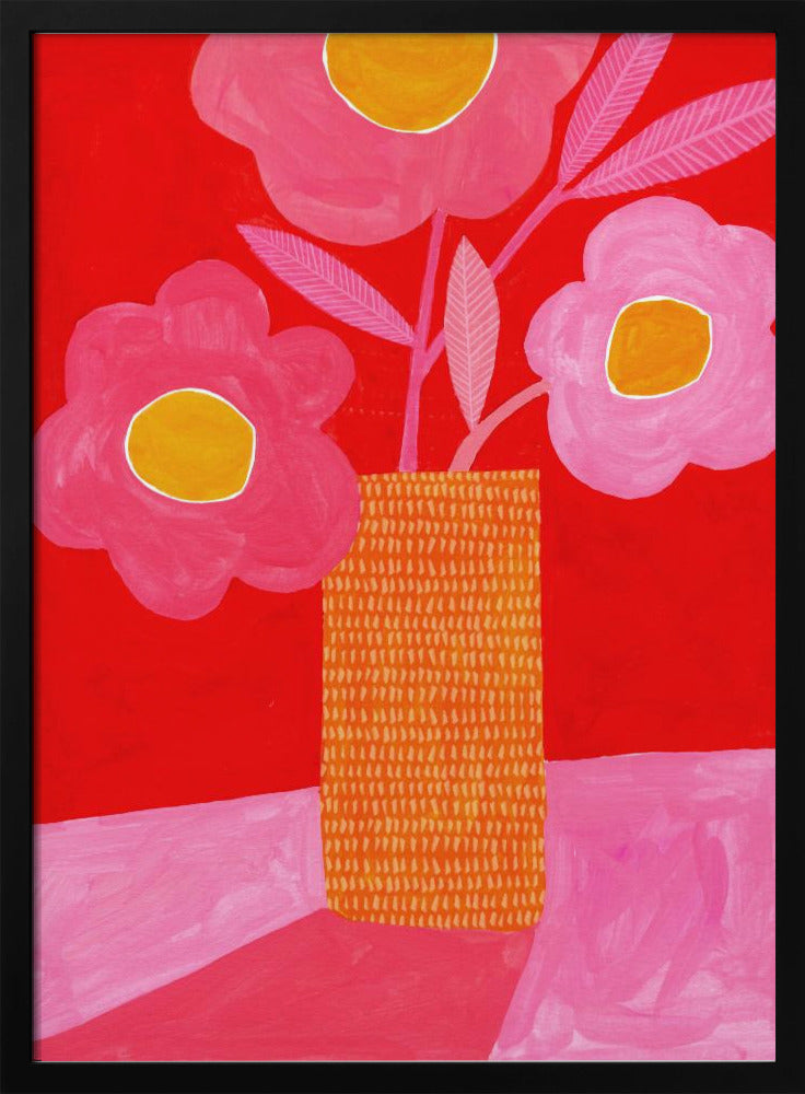 Modern Daisy Pink &amp; Red - Stretched Canvas, Poster or Fine Art Print I Heart Wall Art