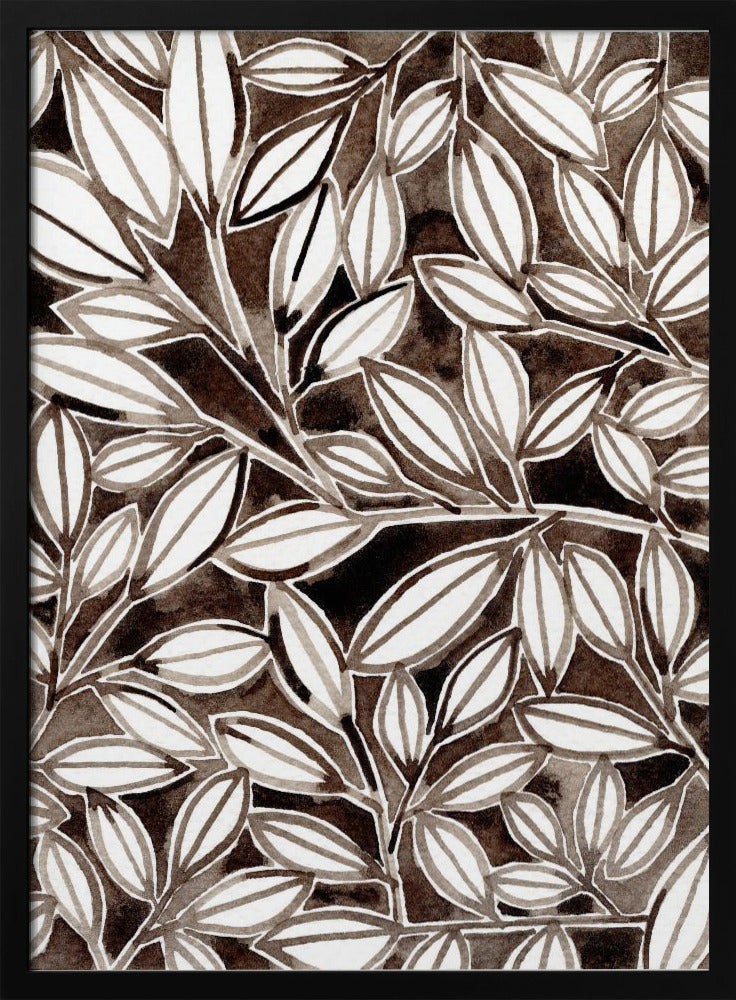 Black &amp; White Leaves - Stretched Canvas, Poster or Fine Art Print I Heart Wall Art