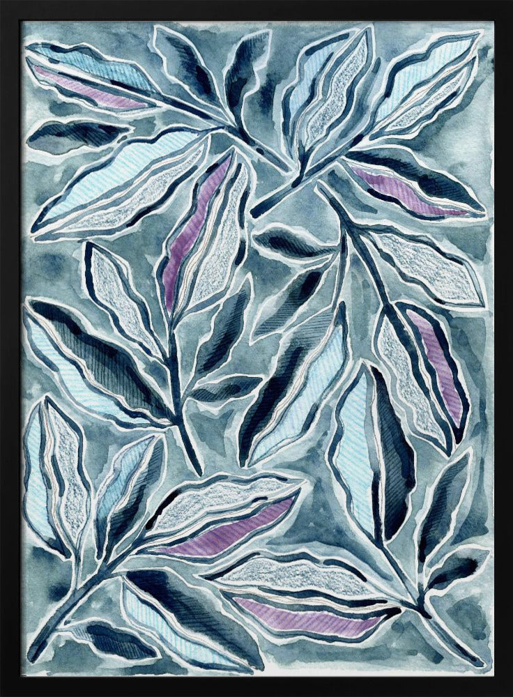Blue &amp; Lavender Leaves - Stretched Canvas, Poster or Fine Art Print I Heart Wall Art