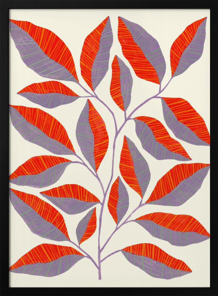 Striped Leaves Branch - Stretched Canvas, Poster or Fine Art Print I Heart Wall Art