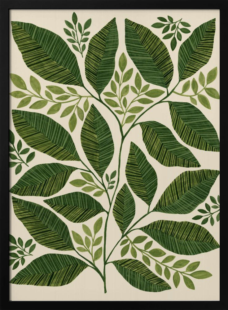 Striped Leaves Branch - Stretched Canvas, Poster or Fine Art Print I Heart Wall Art