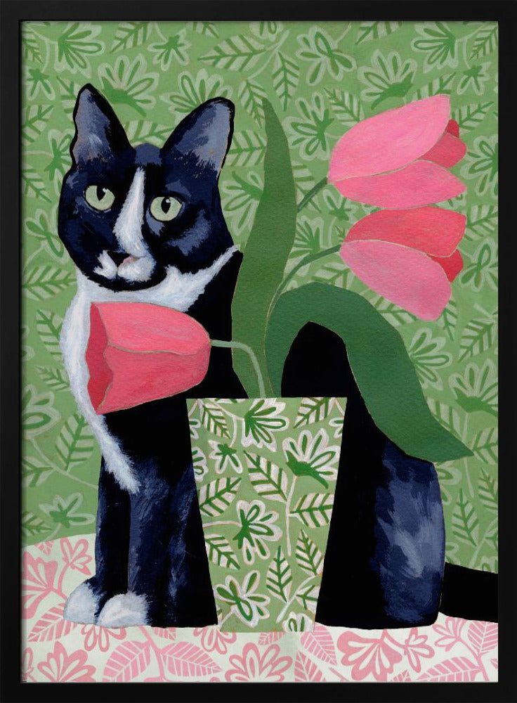 Barry With Pink Tulips And Pattern - Stretched Canvas, Poster or Fine Art Print I Heart Wall Art