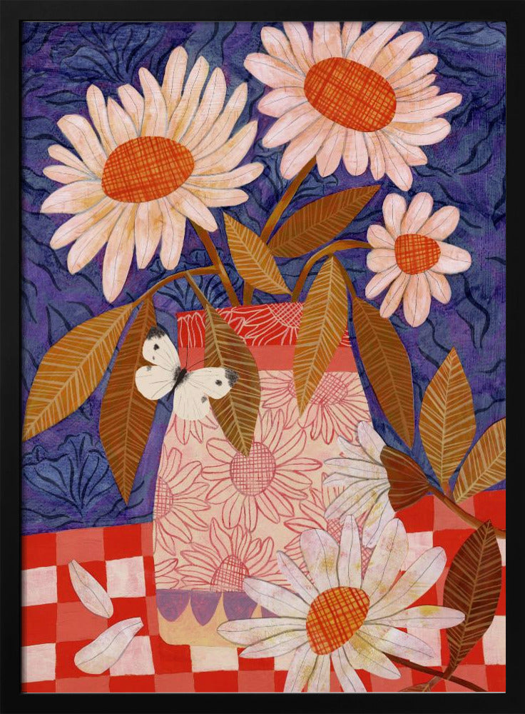 Daisies In A Patterned Vase - Stretched Canvas, Poster or Fine Art Print I Heart Wall Art