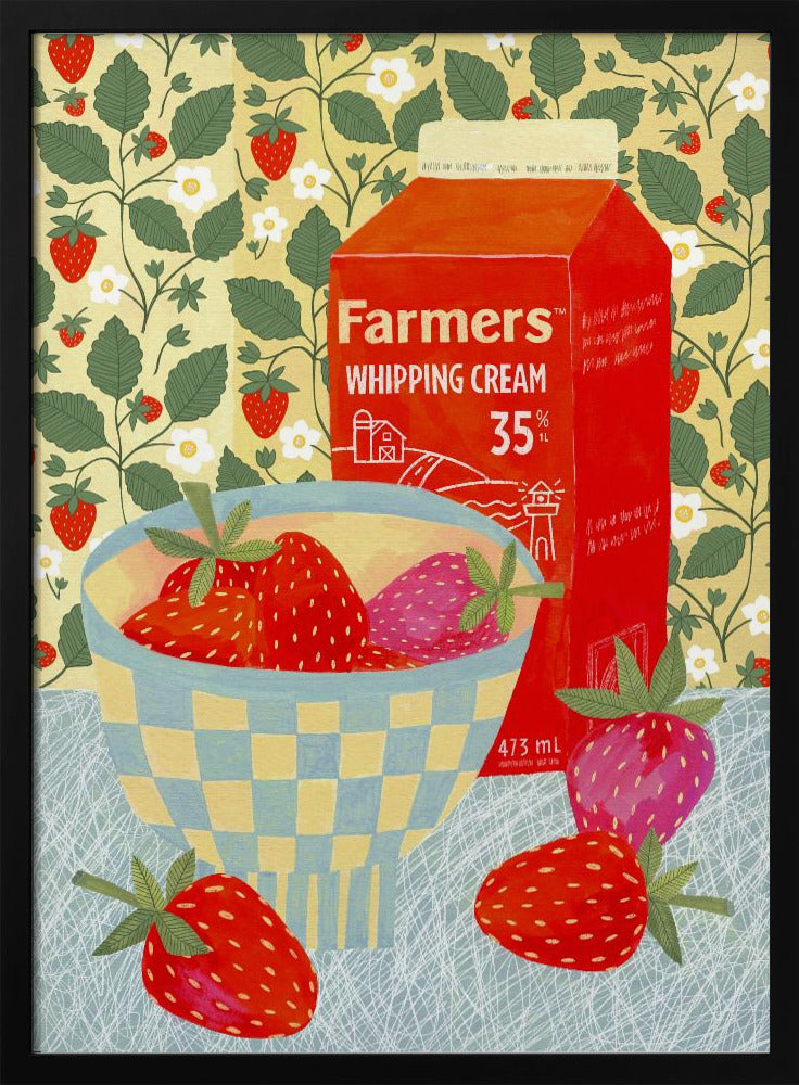 Strawberries In A Checkered Bowl - Stretched Canvas, Poster or Fine Art Print I Heart Wall Art