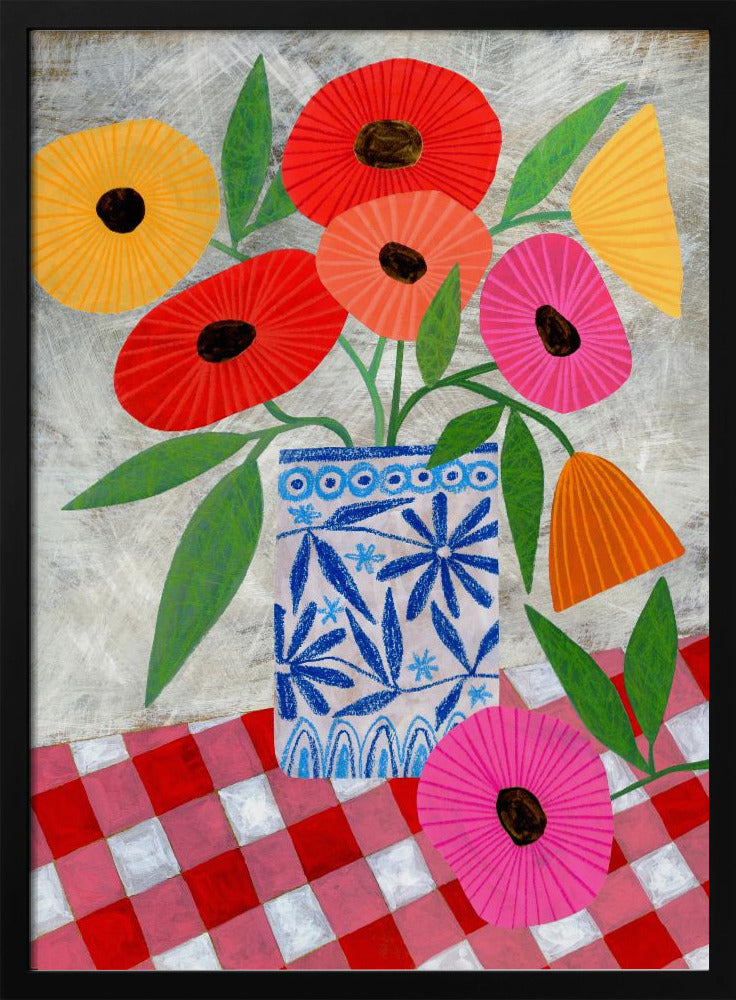 Poppies In A Patterned Vase - Stretched Canvas, Poster or Fine Art Print I Heart Wall Art