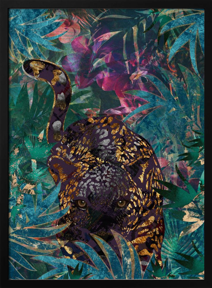 Black gold tropical jungle jaguar - Stretched Canvas, Poster or Fine Art Print I Heart Wall Art
