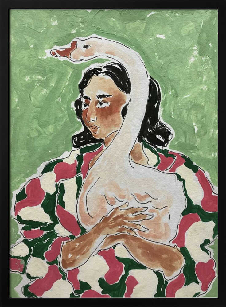 Girl With Duck - Stretched Canvas, Poster or Fine Art Print