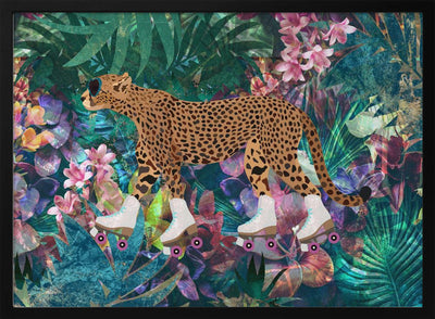 Cheetah Rollerskating in the jungle - Stretched Canvas, Poster or Fine Art Print I Heart Wall Art