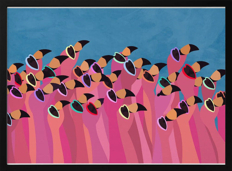 Flock flamingo blue - Stretched Canvas, Poster or Fine Art Print I Heart Wall Art