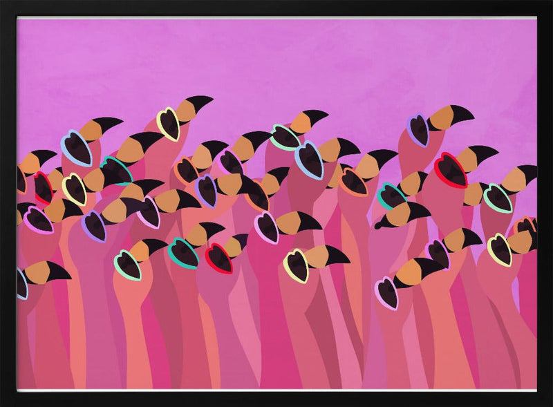 Flock flamingo pink - Stretched Canvas, Poster or Fine Art Print I Heart Wall Art