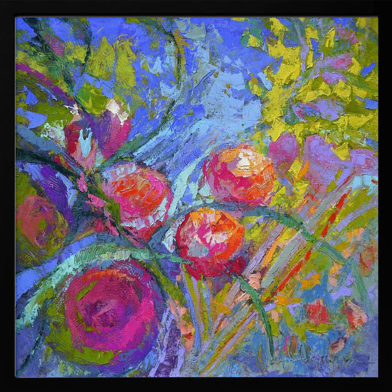 Vivid Blooms Dance - Square Stretched Canvas, Poster or Fine Art Print I Heart Wall Art