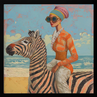 Woman and Zebra - Square Stretched Canvas, Poster or Fine Art Print I Heart Wall Art