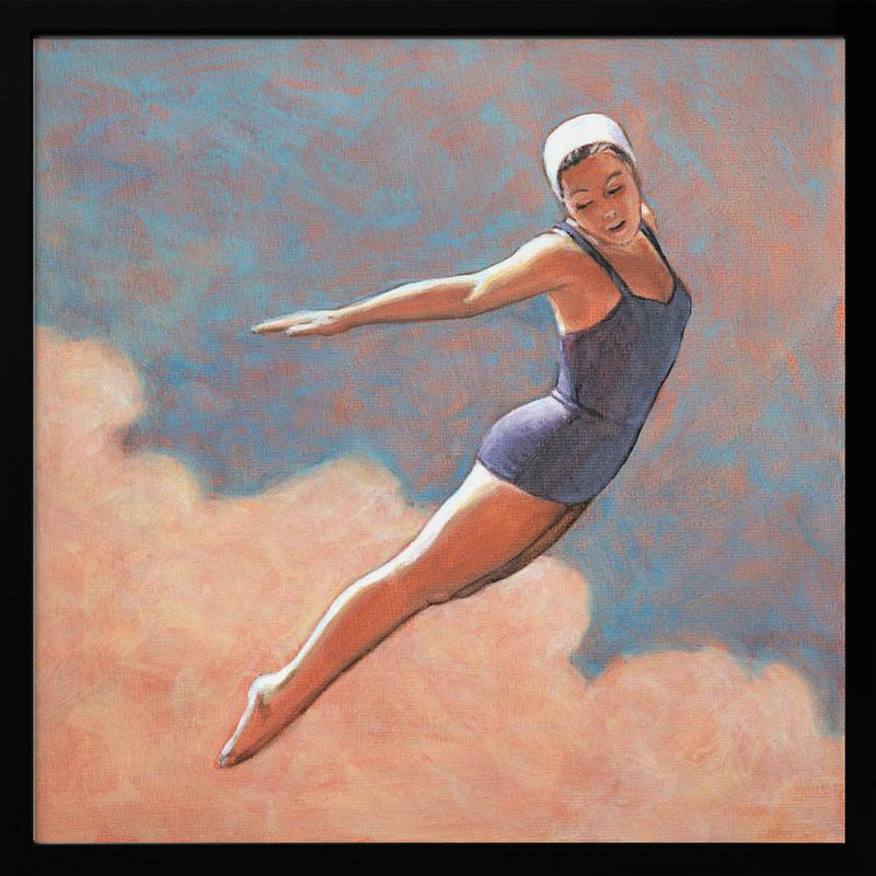 High Diver In Soft Clouds - Square Stretched Canvas, Poster or Fine Art Print I Heart Wall Art