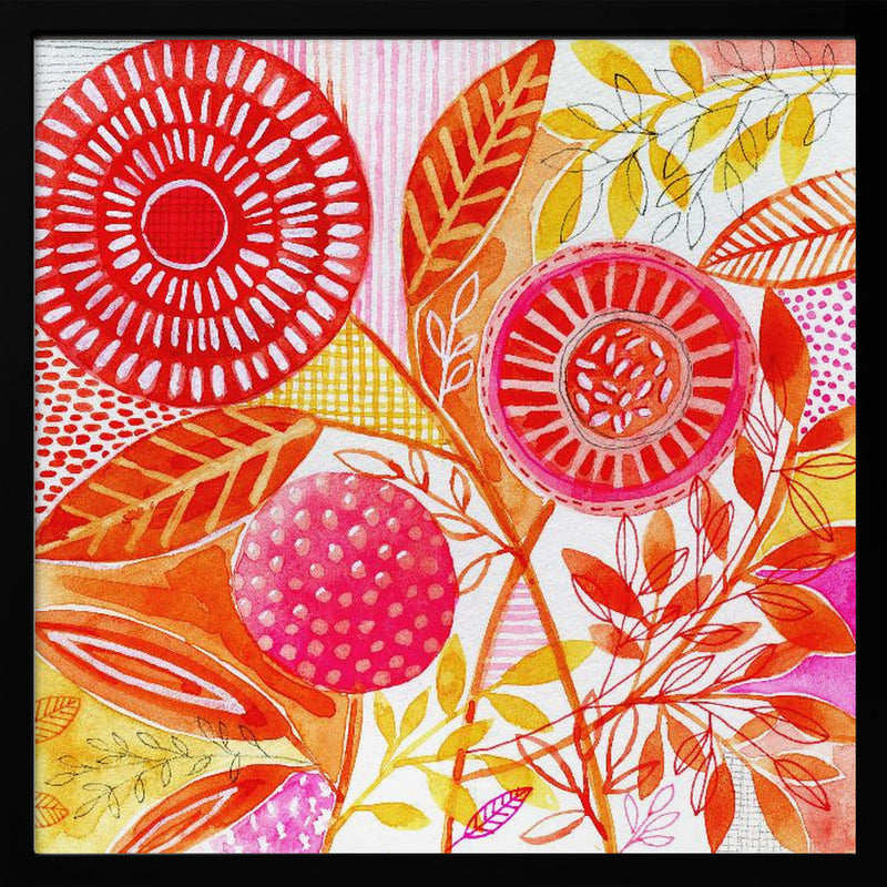 Layered Botanical Watercolour - Square Stretched Canvas, Poster or Fine Art Print I Heart Wall Art