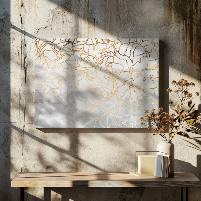 Abstract gold line art wall mural - Stretched Canvas, Poster or Fine Art Print I Heart Wall Art
