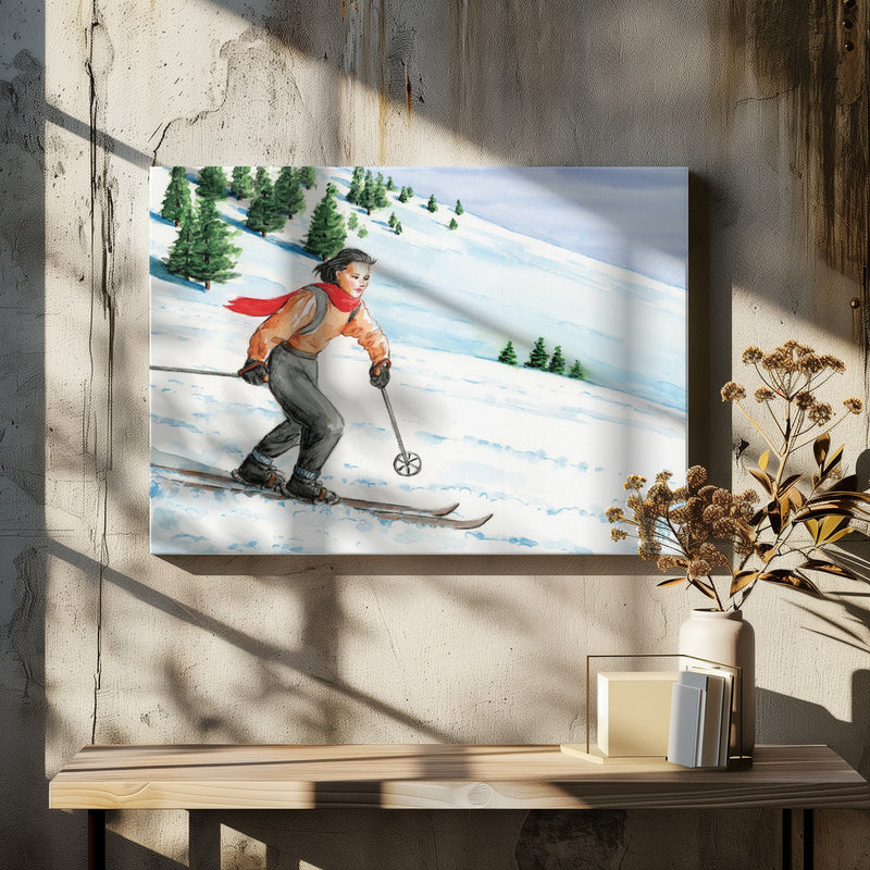 Downhill Skier - Stretched Canvas, Poster or Fine Art Print I Heart Wall Art