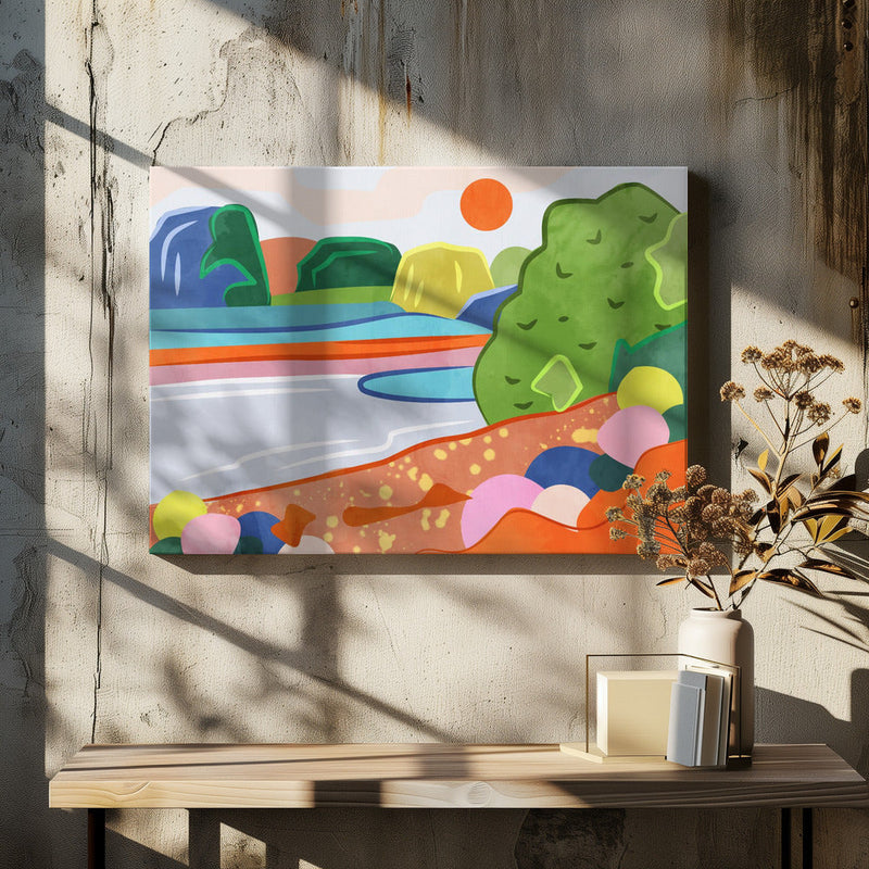 Pastel Sunset Over the Valley - Stretched Canvas, Poster or Fine Art Print I Heart Wall Art