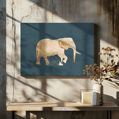 Gold Elephants Turquoise - Stretched Canvas, Poster or Fine Art Print I Heart Wall Art