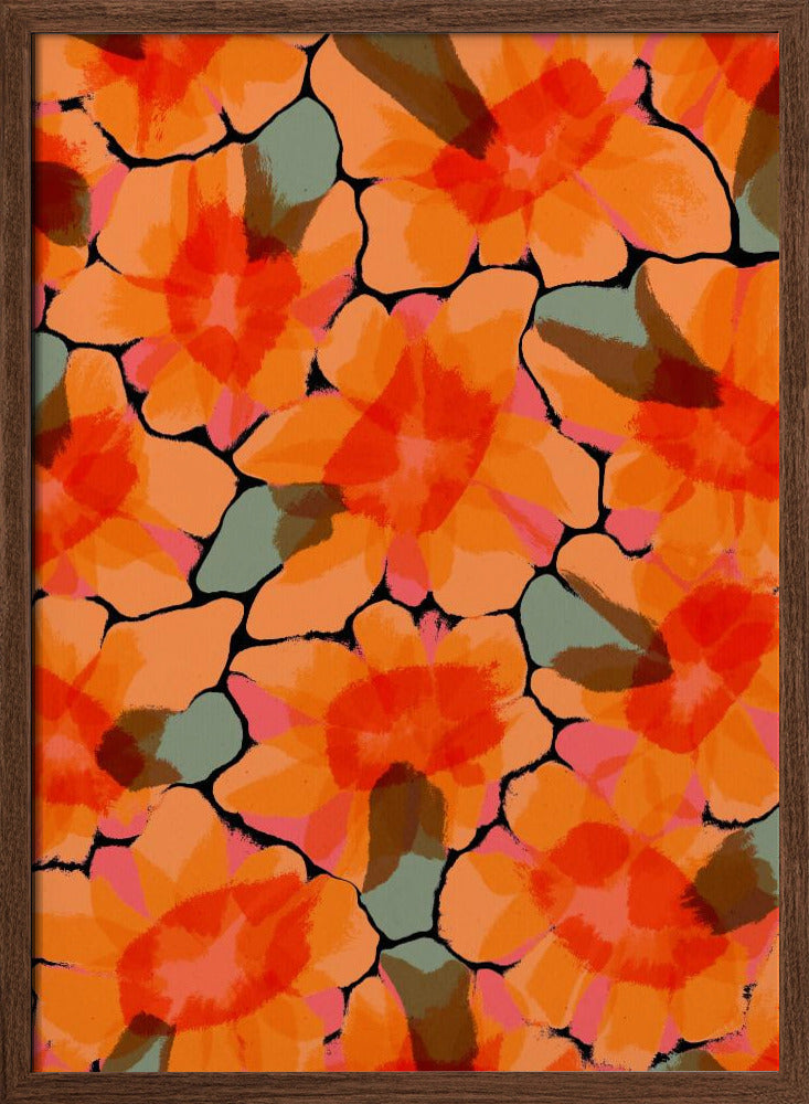 Orange Big Flowers - Stretched Canvas, Poster or Fine Art Print I Heart Wall Art