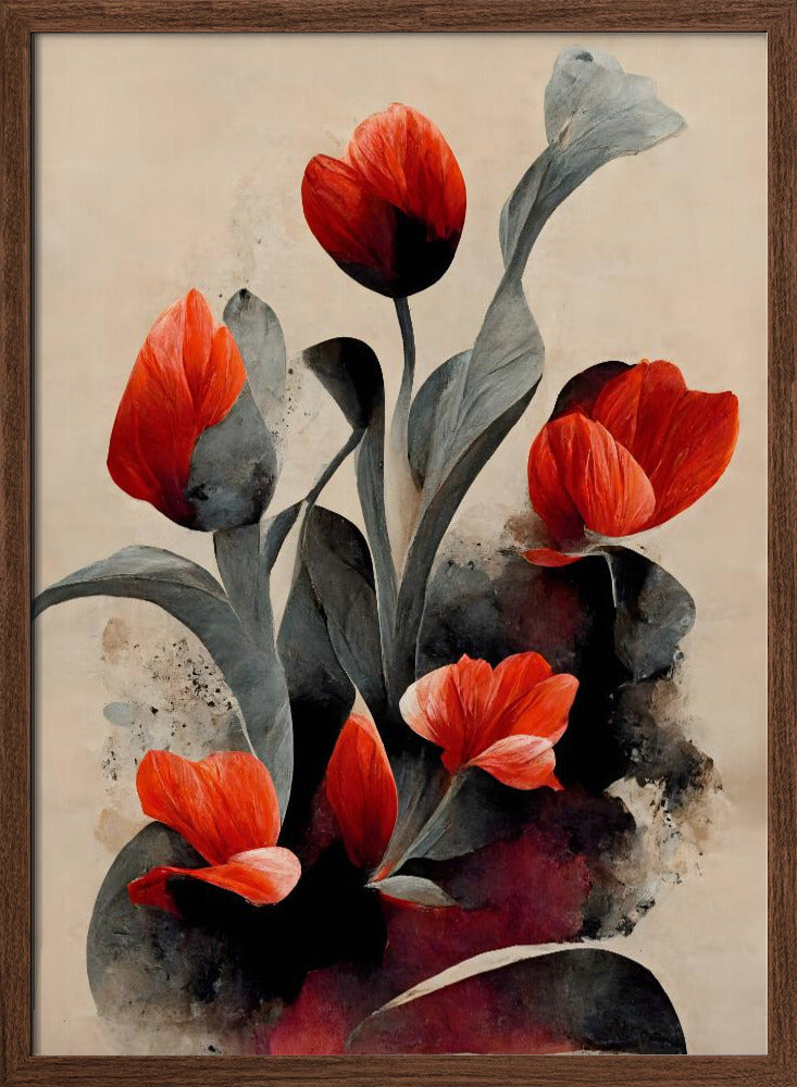 Red Tulips - Stretched Canvas, Poster or Fine Art Print I Heart Wall Art