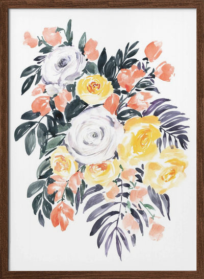 Harriet bouquet in coral - Stretched Canvas, Poster or Fine Art Print I Heart Wall Art