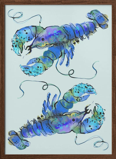 Lobsters On Azure - Stretched Canvas, Poster or Fine Art Print I Heart Wall Art