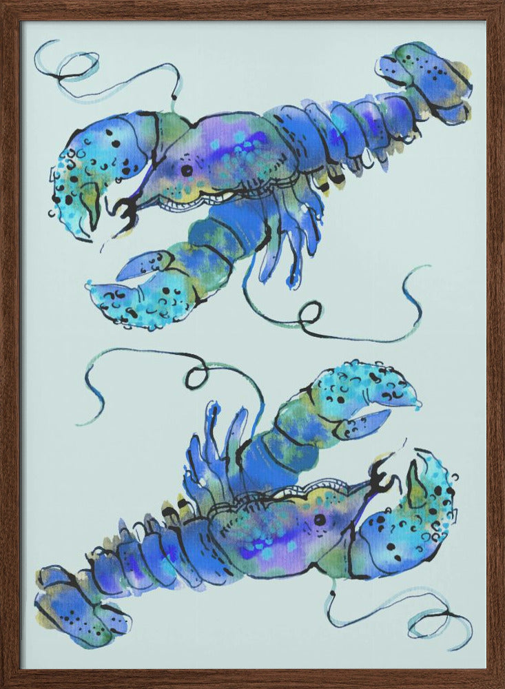 Lobsters On Azure - Stretched Canvas, Poster or Fine Art Print I Heart Wall Art