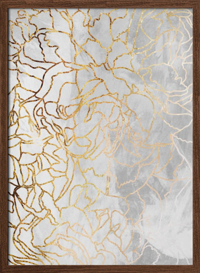 Abstract gold peonies line art concrete - Stretched Canvas, Poster or Fine Art Print I Heart Wall Art