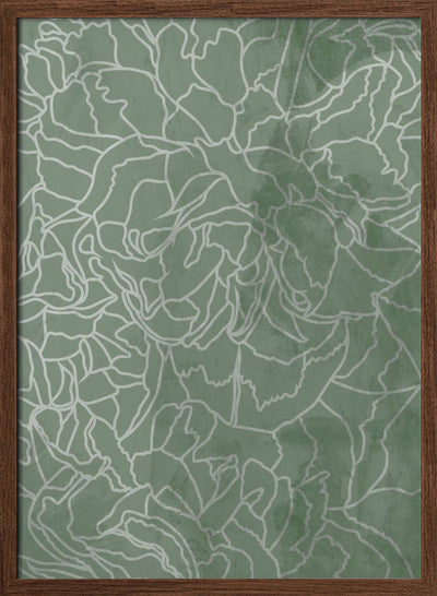 Abstract sage green line drawing flowers - Stretched Canvas, Poster or Fine Art Print I Heart Wall Art