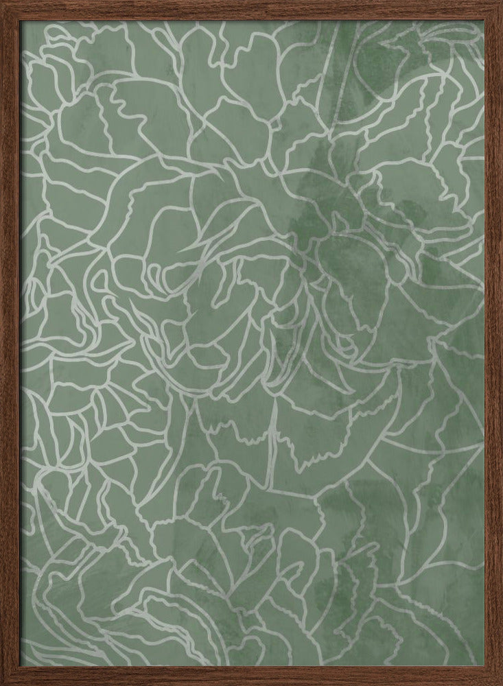 Abstract sage green line drawing flowers - Stretched Canvas, Poster or Fine Art Print I Heart Wall Art