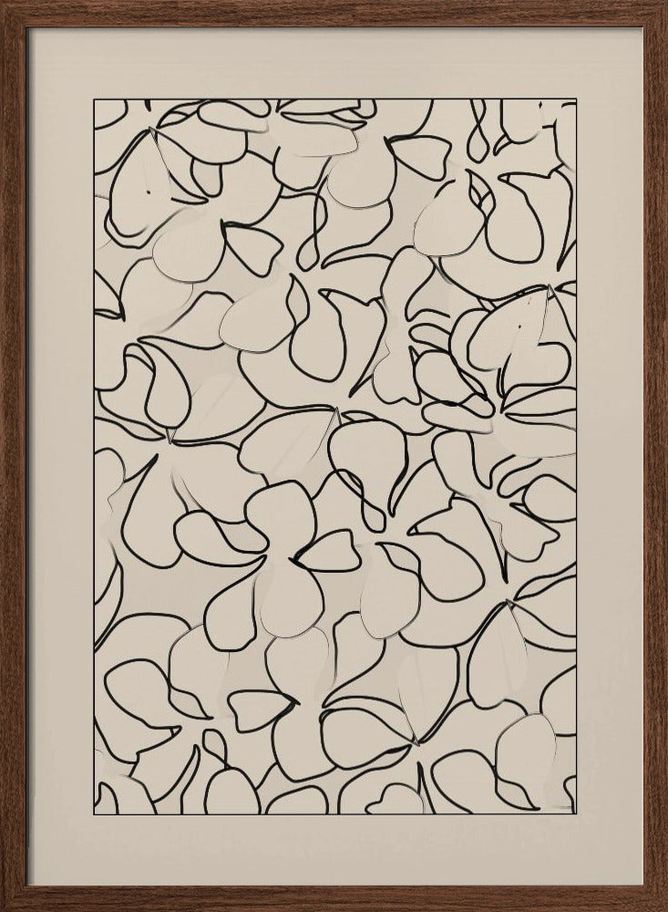 Seamless Pattern of Outlined Flowers - Stretched Canvas, Poster or Fine Art Print I Heart Wall Art