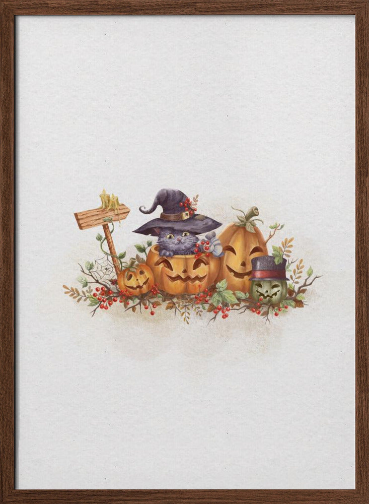 Witch Cat In the Halloween - Stretched Canvas, Poster or Fine Art Print I Heart Wall Art