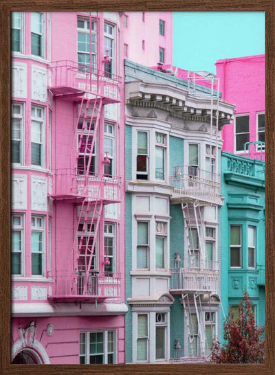 Pink and Blue Row Houses in San Francisco - Stretched Canvas, Poster or Fine Art Print I Heart Wall Art