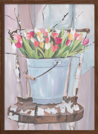 Bucket of Flowers - Stretched Canvas, Poster or Fine Art Print I Heart Wall Art