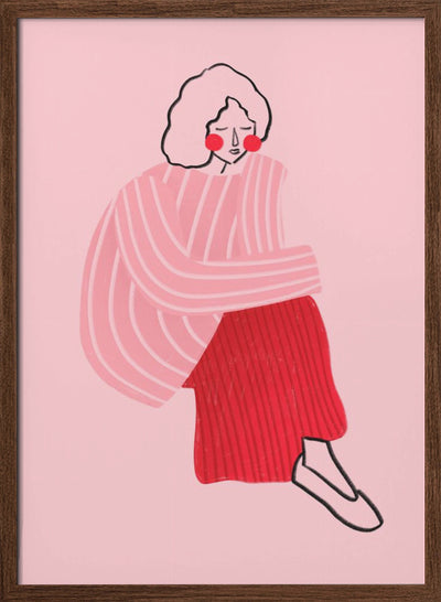 Pink and Red Line Lady - Stretched Canvas, Poster or Fine Art Print I Heart Wall Art