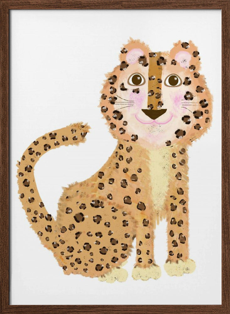 Cute Sitting Leopard - Stretched Canvas, Poster or Fine Art Print I Heart Wall Art