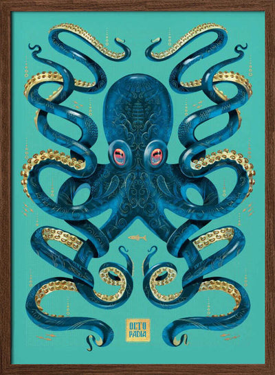 Octopus Blue & Gold - Stretched Canvas, Poster or Fine Art Print