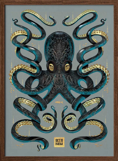 Octopus Black & Gold - Stretched Canvas, Poster or Fine Art Print