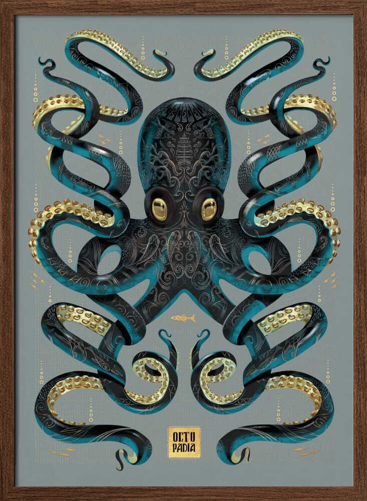 Octopus Black & Gold - Stretched Canvas, Poster or Fine Art Print