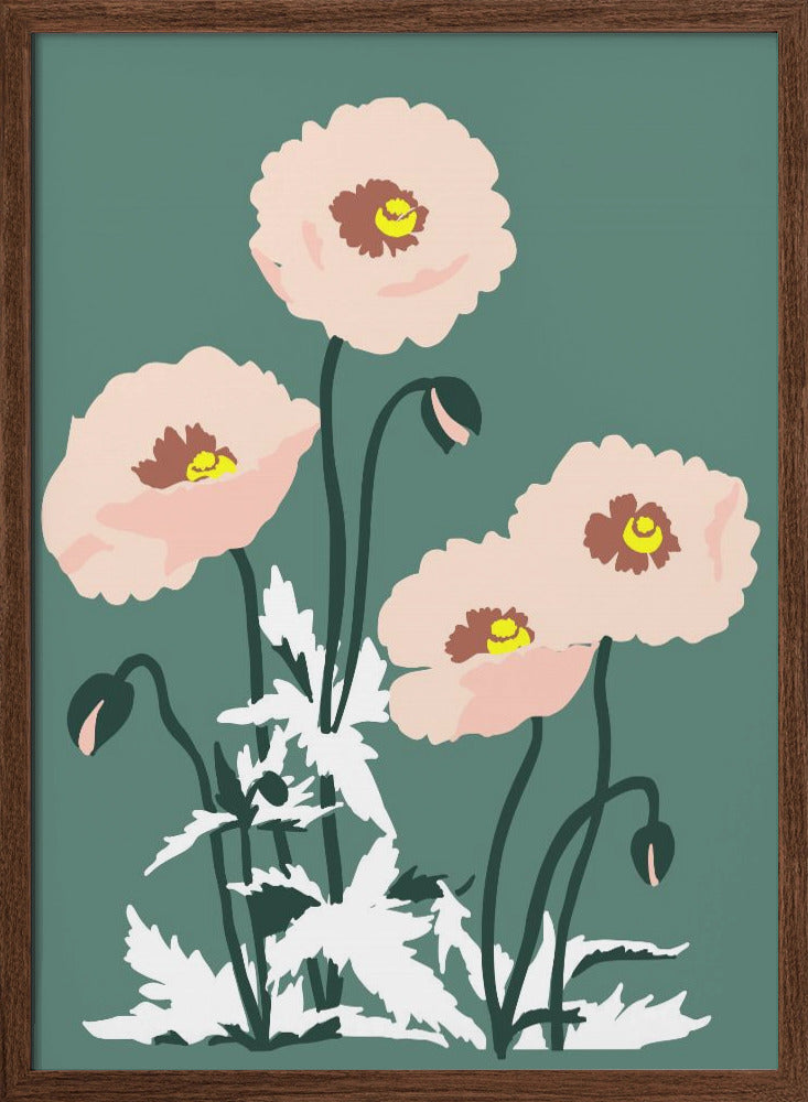 Wild Garden Poppies Green - Stretched Canvas, Poster or Fine Art Print I Heart Wall Art