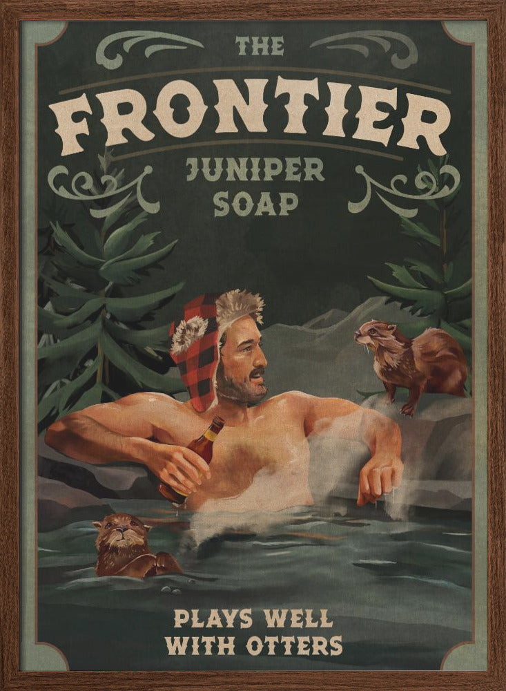 Frontier Man With Otters - Stretched Canvas, Poster or Fine Art Print I Heart Wall Art