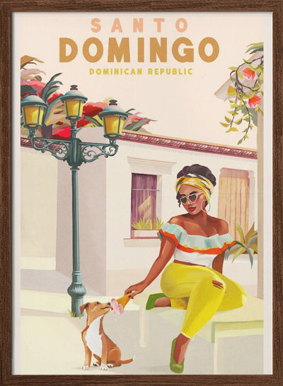 Santo Domingo Dominican Republic Woman &amp; Dog - Stretched Canvas, Poster or Fine Art Print I Heart Wall Art