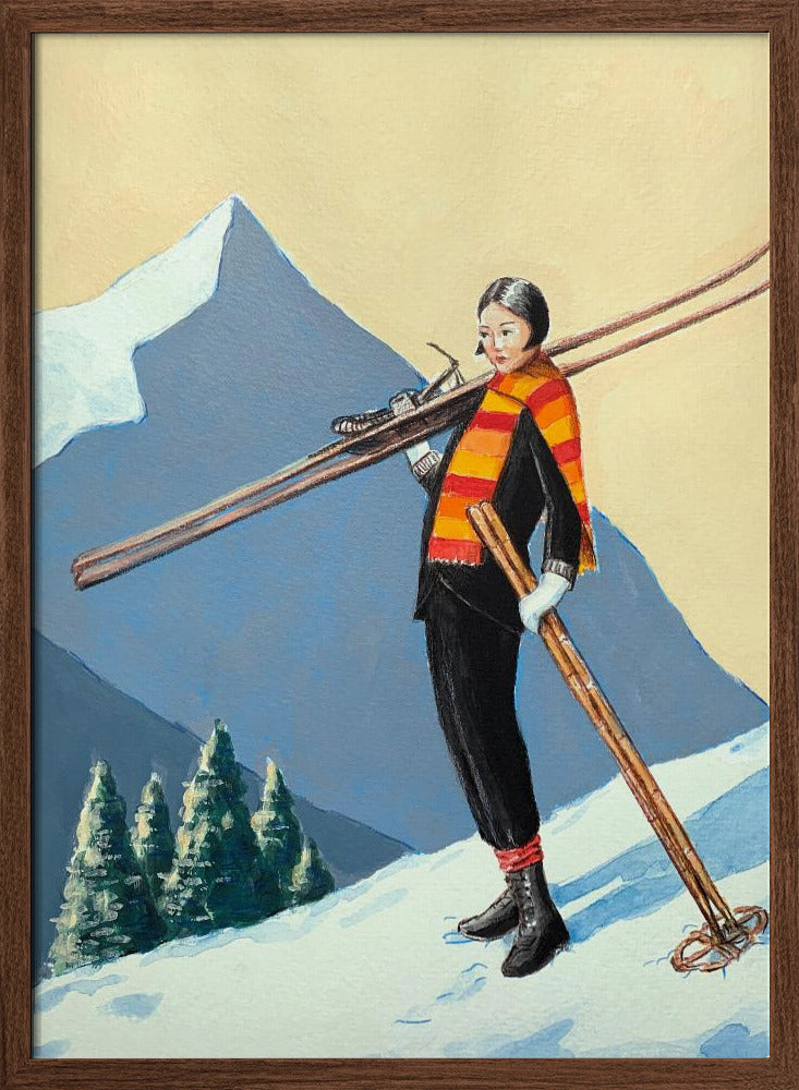 Skier with Colourful Scarf - Stretched Canvas, Poster or Fine Art Print I Heart Wall Art