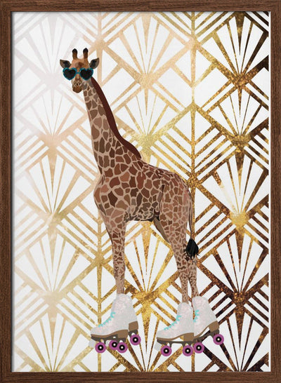 Giraffe Rollerskates Art Deco - Stretched Canvas, Poster or Fine Art Print I Heart Wall Art