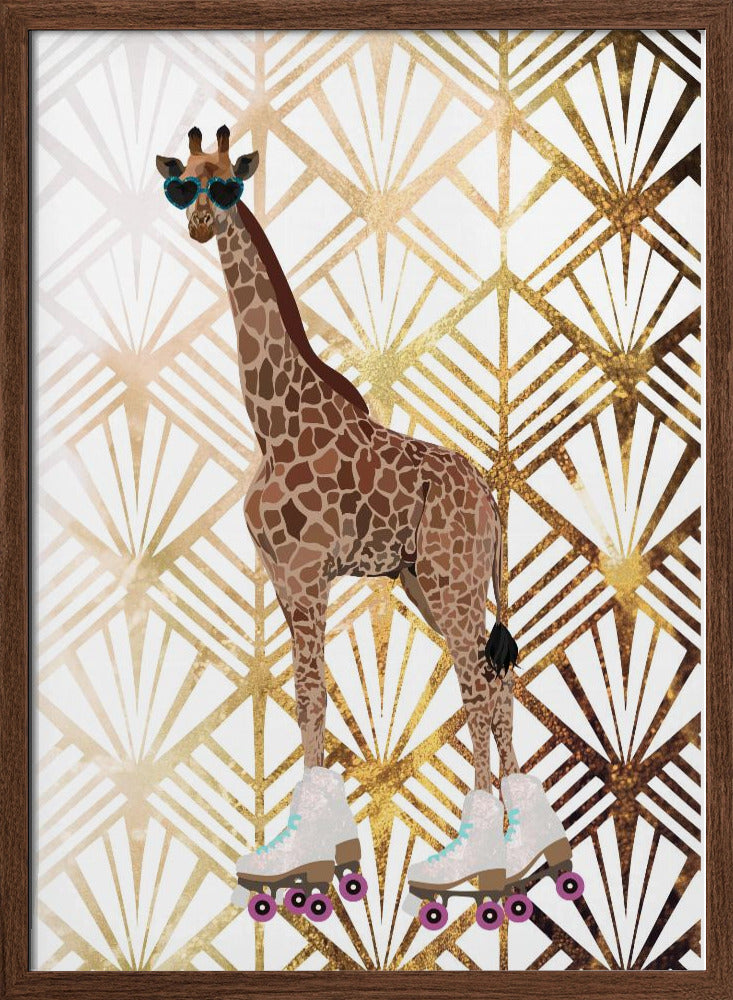 Giraffe Rollerskates Art Deco - Stretched Canvas, Poster or Fine Art Print I Heart Wall Art