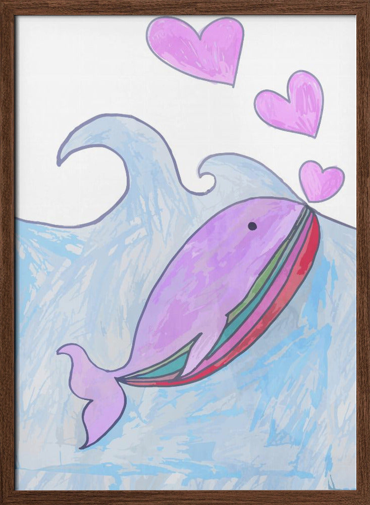 Kids whale heart love - Stretched Canvas, Poster or Fine Art Print I Heart Wall Art