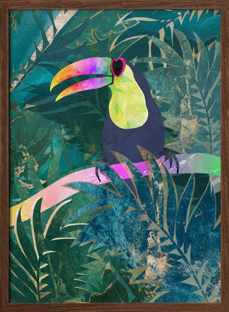 Jungle Rainbow Toucan - Stretched Canvas, Poster or Fine Art Print I Heart Wall Art