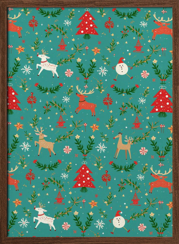 Festive Reindeer Wonderland - Stretched Canvas, Poster or Fine Art Print I Heart Wall Art